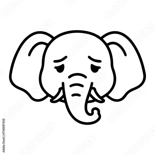 outline sad elephant on a white background
Vector line icon animal character emotion, including joy and sadness
