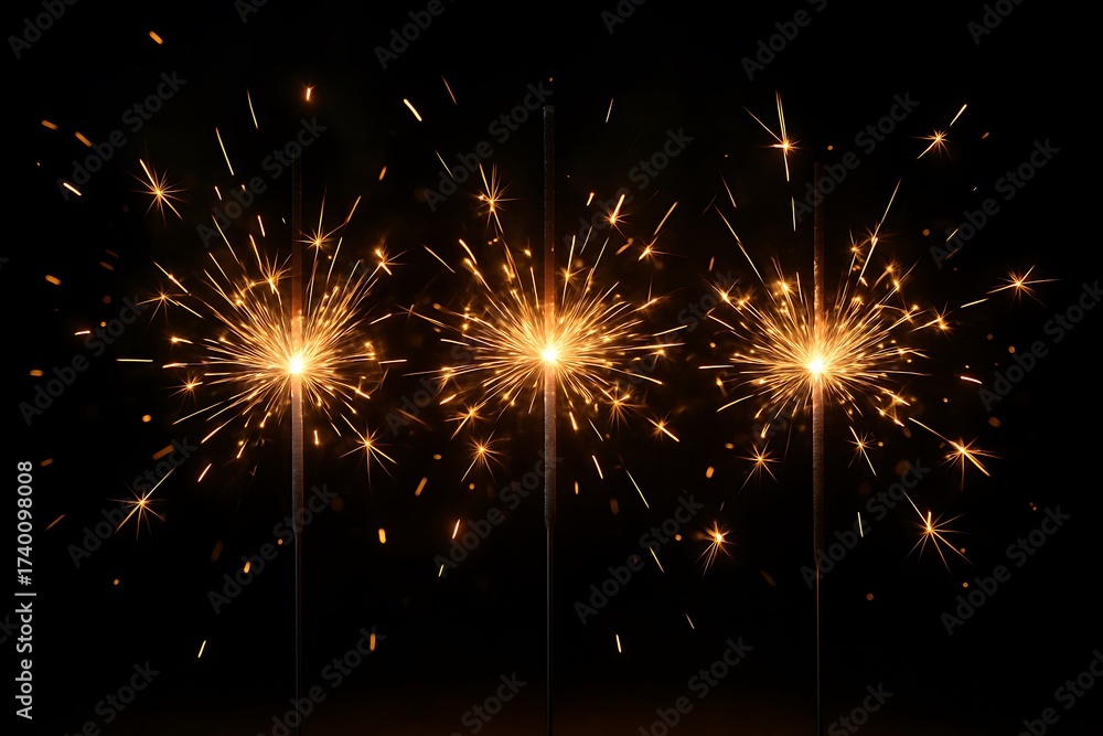 Obraz premium Sparkling golden fireworks burning together on dark black background celebrating festival of diwali new year christmas and joyous cultural holiday traditions light glow happiness