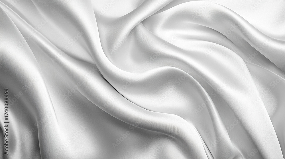 Fototapeta premium Black and white abstract texture with flowing undulating curves resembling silk or satin fabric, creating an elegant, fluid surface that evokes softness, motion, and refined minimalism. 