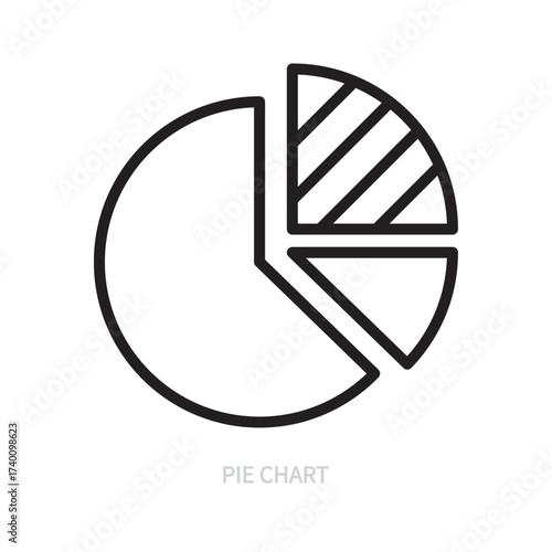 Pie chart line icon, symbol. Data analysis concept. Isolated on a white background. Editable stroke. Flat design. Vector illustration.