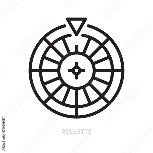 Roulette line icon, symbol. Casino, poker, gambling game concept. Isolated on a white background. Flat design. Editable stroke. Vector illustration.