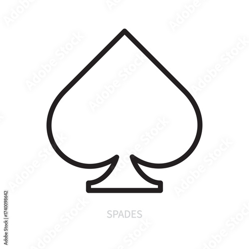 Spades card line icon. Card suit spade symbol. Casino, gambling game concept. Isolated on a white background. Flat design. Editable stroke. Vector illustration.