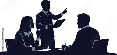 Business meeting with silhouettes of people woman, business meeting, people, silhouettes, man, woman, male, female, team, discussion, presentation, collaboration, strategy, planning, office, boardroom