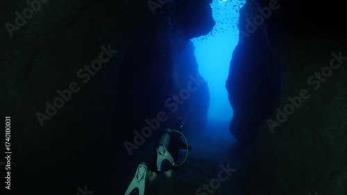 scuba divers are exploring and enjoying the caves underwater cave dive