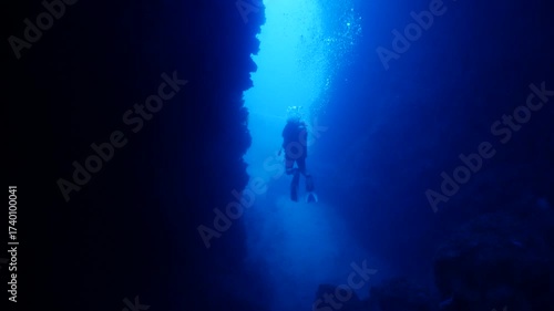 scuba divers are exploring and enjoying the caves underwater cave dive