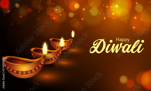 vector illustration of decorated diya for Happy Diwali holiday Hindu festival of India background