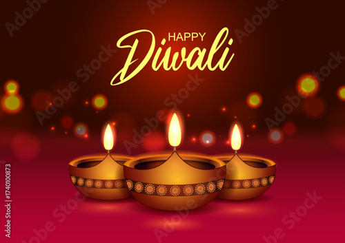 vector illustration of decorated diya for Happy Diwali holiday Hindu festival of India background
