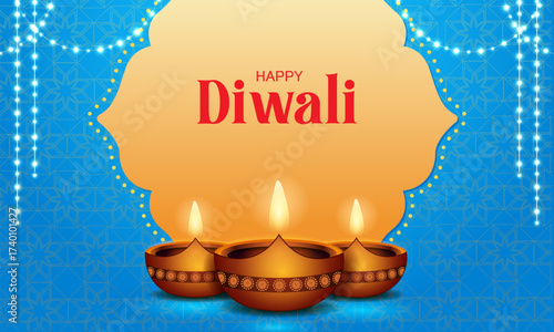 vector illustration of decorated diya for Happy Diwali holiday Hindu festival of India background