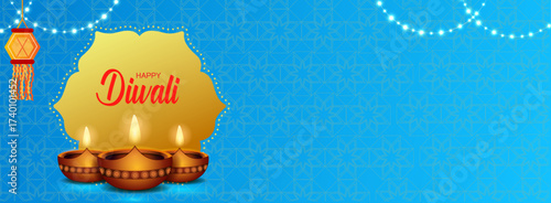 vector illustration of decorated diya for Happy Diwali holiday Hindu festival of India background