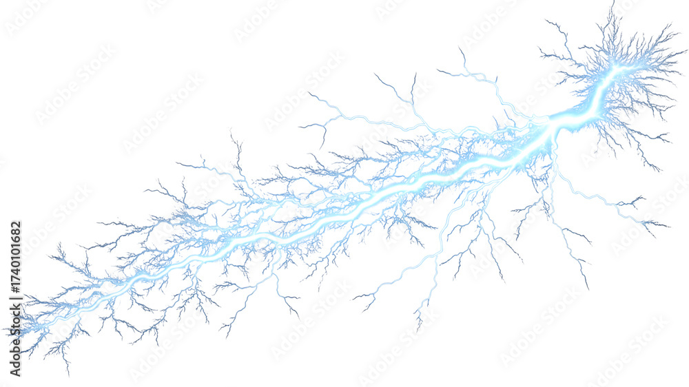 Fototapeta premium A mesmerizing display of a lightning bolt isolated on transparent background, showcasing natures raw power and electrical discharge phenomenon