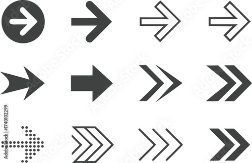 Vector art of set of various arrow shapes and styles