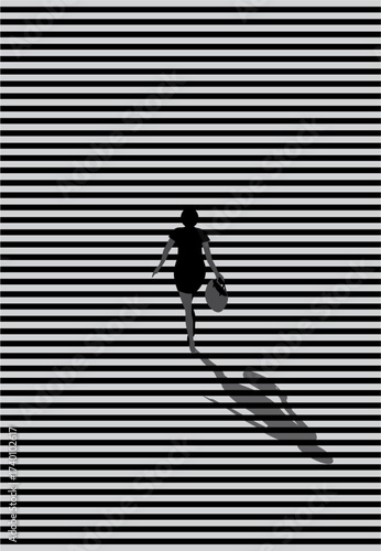 Silhouette of a woman walks up the stairs