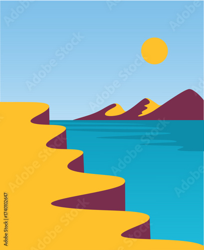 Coastal landscape with sun and dunes