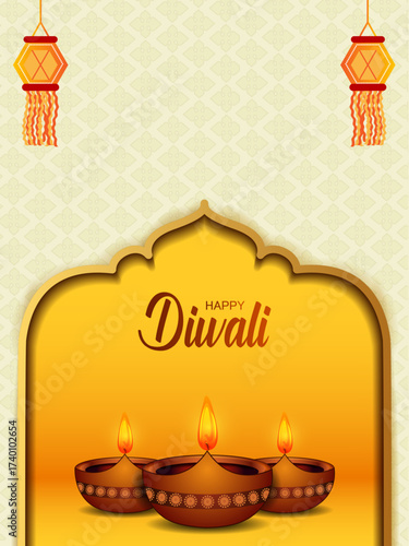 vector illustration of decorated diya for Happy Diwali holiday Hindu festival of India background