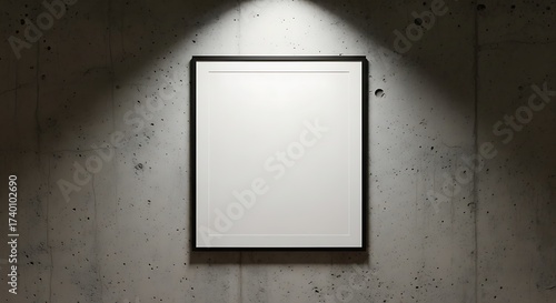 Spotlight on Blank Framed Canvas Against Concrete Wall, Minimalist Art Display.