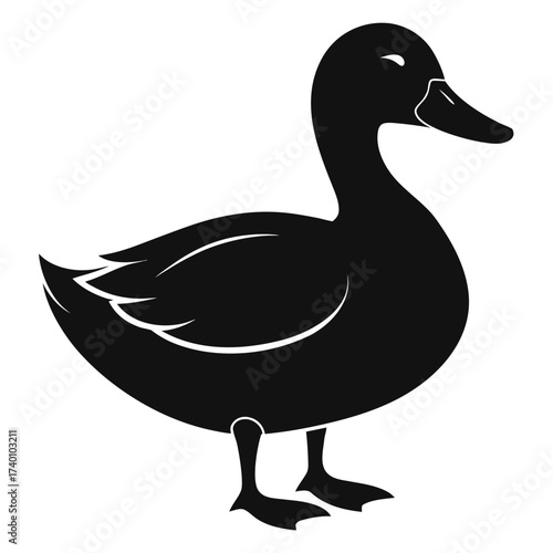 Silhouette illustration of a duck standing with its head turned to the right side of the image