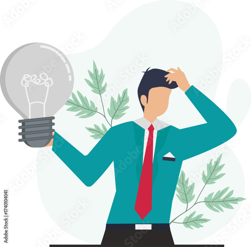 Man holding light bulb isolated on adobe illustration vector style concept of idea generation and creative thinking
