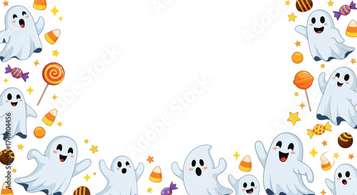 frame with Halloween fun with friendly ghosts and sweet treats