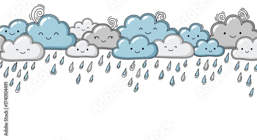 Cheerful rainy day background with cute cartoon clouds