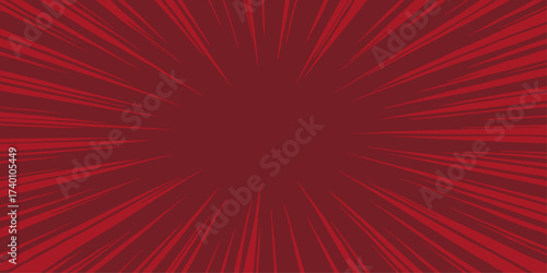 Bright red sunburst illustration with an abstract glow and orange energy rays