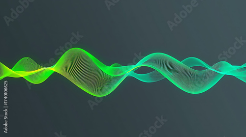 A cheerful sound wave graphic with escalating peaks and valleys in bright, electric green and turquoise.
