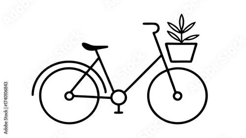 Minimalist line art bicycle with small plan