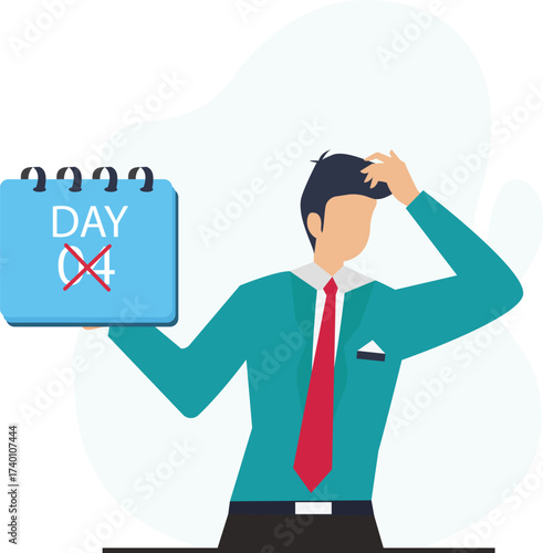 Confused businessman holding a calendar, scratching his head, isolated on adobe illustration vector style deadline concept
