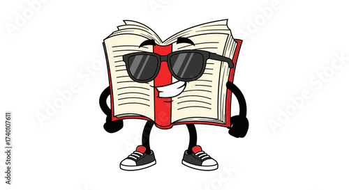 Cartoon book character wearing sunglasses embodies the joy of reading for all ages
