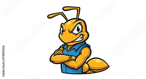 Cartoon ant character with crossed arms and an angry expression ready for business or mascot logo
