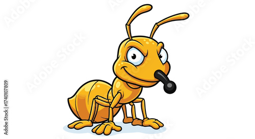 Cartoonish Yellow Ant Illustration with Expressive Eyes and Black Nose Graphic