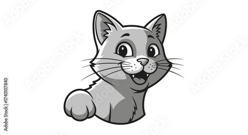 Playful cartoon cat with a cute expression on a white background illustration