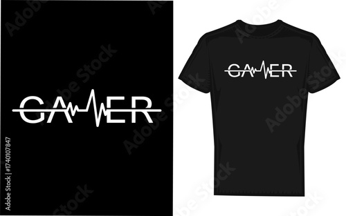 Dynamic gamer heartbeat pulse line graphic with controller silhouette representing passion for video games and gaming lifestyle