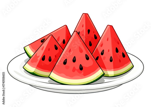 Fresh Watermelon Slices on Plate, Sweet Summer Fruit Snack