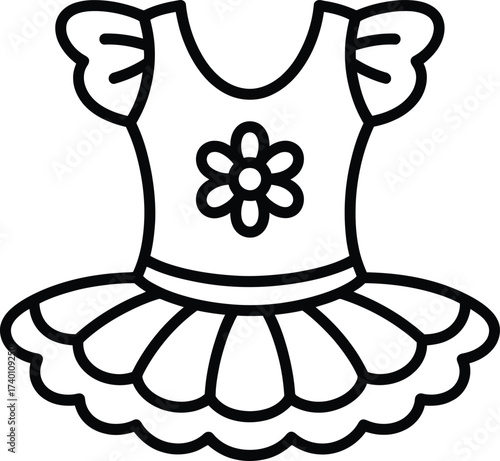Outline Icon of a Child's Tutu Dress with a Flower