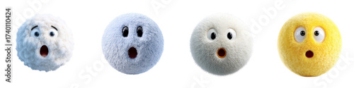 Shocked surprised face emojis isolated on transparent background