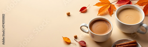 autumn banner featuring hot drinks minimalistic style warm color palette space