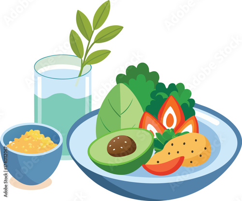 Healthy food set on transparent background