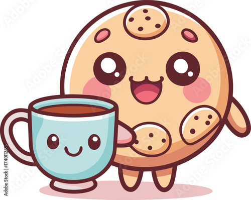 Happy cookie and cup of coffee illustration