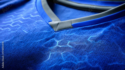 Blue sports clothing fabric texture inspired by football shirt jersey material symbolizing performance energy and teamwork representing breathable athletic design and modern sports apparel
