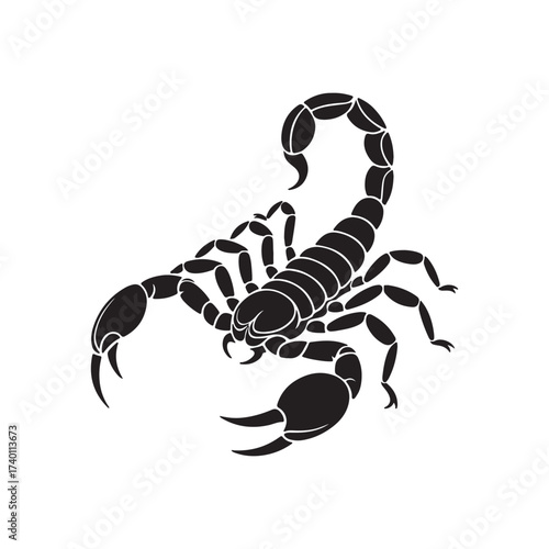 Stylized black silhouette of a scorpion in a defensive pose