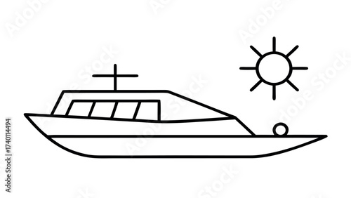 Minimalist solar powered boat line art
