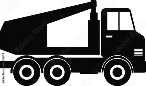 Concrete pump truck silhouette vector art illustration