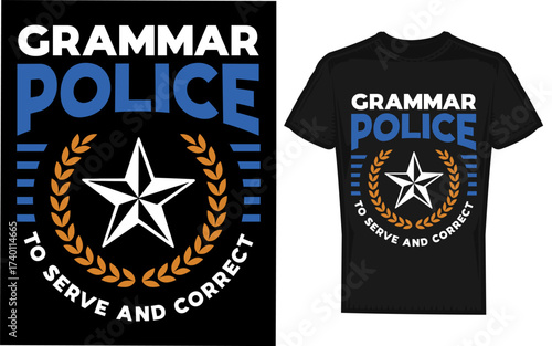 Grammar police badge silhouette serve and correct emphasizing rules and precision with a distinctive silhouette style