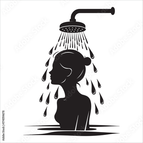 woman taking a shower silhouette vector on white background