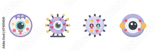 Creepy Monster Eye With Circular Design Icon. Spooky Eyeball With Web And Horror Elements. Isolated Vector Illustration