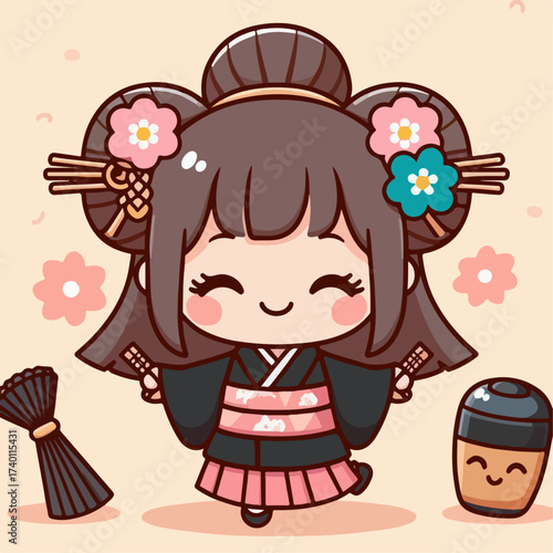 premium vector illustration of Cute Japanese Cartoon Character 