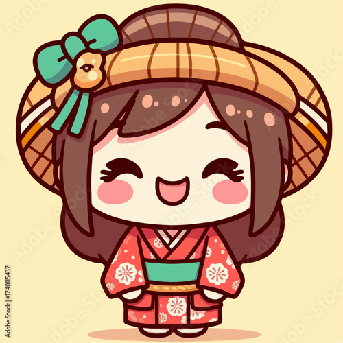 vector illustration of a cute geisha 