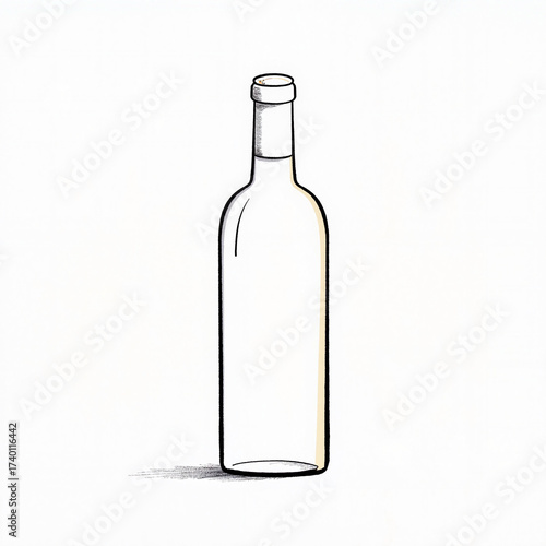 Minimalist wine bottle sketch on white background, artistic simplicity