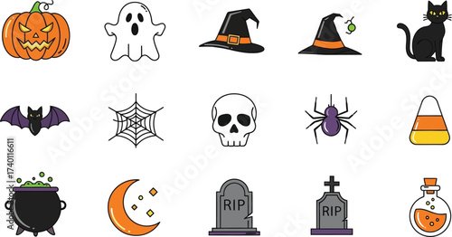 Spooky Halloween icons for festive decorations and creative projects