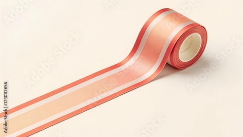 Minimal peach decorative tape roll with white double stripes on neutral background, elegant washi tape design for scrapbooking, journaling, and DIY stationery mockups